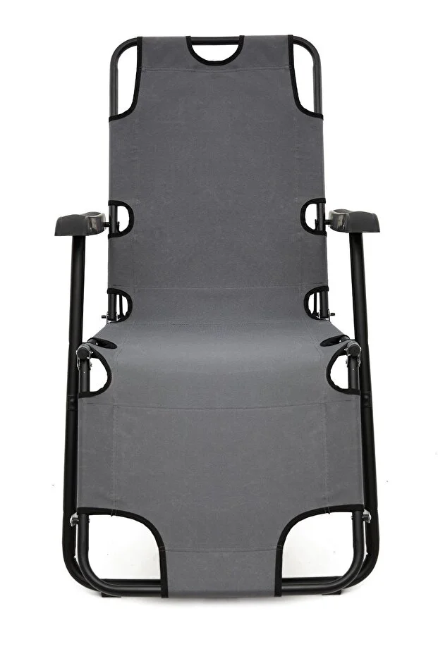 Litus Katlanır Şezlong Plaj Şezlongu Portatif Kamp Sandalyesi Ve Bahçe Şezlongu - Gri